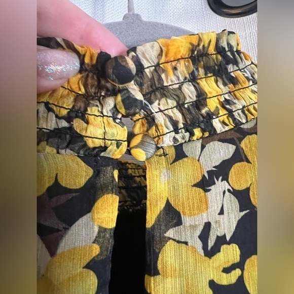 Sam Edelman Floral Yellow and Black Smocked High Waist Dress 8 - Picture 7 of 10